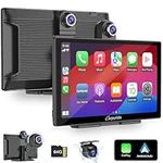 Carpuride W905 Wireless Carplay & Android Auto Car Stereo with Dash Cam, Portable 9" HD Touchscreen, 4K Front & Backup Camera, Loop Recording, Bluetooth, Mirror Link, GPS, Siri, FM/64G TF Card.