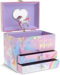 Jewelkeeper Jewelry Box for Girls with 2 Drawers, Cotton Candy Unicorn Musical Jewelry Boxes, Beautiful Dreamer Tune and Spinning Unicorn Doll