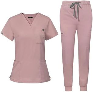 niaahinn Scrub for Women Scrubs Top with Classic V-Neck & Yoga Jogger Pants Medical Nursing Uniform Scrub Set (Pink, S)