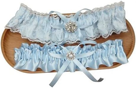 Baillmyy 2Pcs Blue Bride Garters Bow Satin Wedding Garter for Bride Accessories Lace Pearl Bridal Wedding Thigh Garter Set