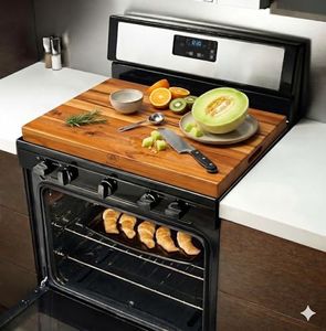 Dynamic-Top Teak Wood Noodle Board Stove Cover with Handles for Gas & Electric Stoves, 29.5" x 21.6" Wooden Stovetop Cover Tray for Counter Space, Cutting Board with Juice Groove