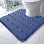 Yimobra Memory Foam Toilet Bath Mat U-Shaped, Soft and Comfortable, Super Water Absorption, Non-Slip, Thick, Machine Wash and Easier to Dry for Bathroom Commode Contour Rug, 24 X 24 Inches, Navy Blue