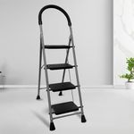 TRENDY Carbon Steel 4 Step-Ladder For Home | Heavy Duty Foldable Ladder With Wide Ant-Slip Steps And Anti-Skid Shoes