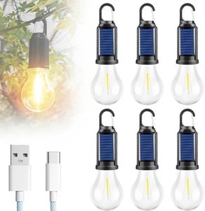 Solar Rechargeable Hooked Camping Light – Waterproof LED Camp Light Bulbs with 3 Brightness Modes, Dual Charging, Portable Camp Bulbs for Hiking, Tents, Outdoor & Emergency Use (Spherical, 6)