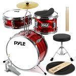 Pyle Kids Drum Kit, 3 Piece- Junior Drum Kit, Kids Drum Set- Age 5-7, With Wooden Shells, Bass & Foot Pedal, Snare, Tom, Cymbal Includes Adjustable Padded Seat & Pair of Lightweight Drumsticks