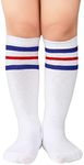 Zando Children Athletic Knee High Tube Socks Cosplay Socks for Kids Boys Girls B White w Blue w Red One Size for 3-5T