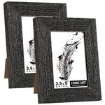 3.5x5 Picture Frame, Handmade Wood Rustic Black Photo Frame Set of 2, High Definition Semi-tempered Glass Wall or Tabletop Display