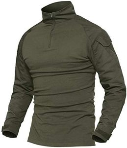 LiliChan Camisa Táctica de Manga Larga para Hombre Camisa Militar Camisa de Combate al Aire Libre Camisa de Combate Táctica con Cremallera (Pitón Negro, EU L (Ajuste el Pecho: 38"-41"))