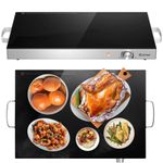 COSTWAY Large Food Warming Tray, Adjustable Temperature Electric Buffet Server Food Warmer with Cool-Touch Handle & Non-Slip Feet, Stainless Steel Dish Hot Plate for Table Countertop (64x38x6.5cm)