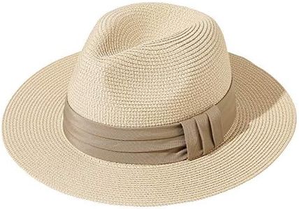 JOYEBUY Womens UPF50 Foldable Summer Straw Hat Wide Brim Fedora Sun Beach hat, Style J-khaki, One Size