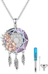 MBSUUH Dream Catcher Crystal Pendant Flower Urn Necklace Jewelry 925 Sterling Silver Keepsake Cremation Necklaces for Human Pet Ashes for Women(Purple)