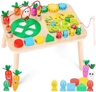 HEYLANDU Activity Table for 1+ Year Old Girls Boys, 7-in-1 Wooden Montessori Toys, Activity Center, Baby Toddler Sensory Toys Kids First Birthday Gift