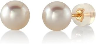 THE PEARL SOURCE White Japanese Akoya Real Pearl Earrings for Women - 14k Gold Stud Pearl Earrings | Hypoallergenic Earrings with Genuine Cultured Pearls, 5.5-6.0mm