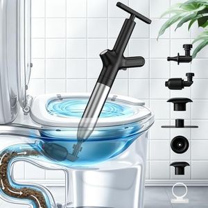 Mieaoll Toilet Plunger, High Pressure Toilet Plunger, Toilet Unclogger Tool for Drain Clog, Heavy Duty Plunger with Gauge, 4 Heads for Bathroom, Sink, Shower