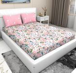 RD TREND® Presents Luxurious Supersoft Cotton Feel 210 Tc (100x108 Inch) bedsheet for Double Bed King Size with 2 Pillow Covers Size 18x28 Inch Color- Cream Pink Pattern-Floral