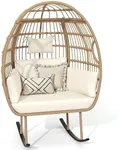 DWVO Rocking Egg Chair Outdoor, 370lbs Capacity Oversized Patio Glider Basket Chair, All-Weather Wicker Egg Lounger Chair for Outside Indoor, Beige