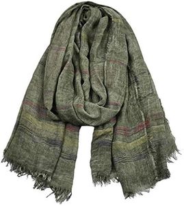 Kangqifen Unisex Striped Soft Scarf Cotton Linen Lightweight Large Scarves 75 x 35 inches ArmyGreen