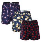 CINVIK Mens Boxer Shorts Funny Boxers Sleep Short Plaid Cotton Loose Woven Boxers for Men Small Medium Large, 3pcs-kisses/Lemon/Flamingo, XL