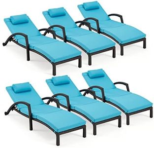 HOMREST Chaise Lounge Chairs Set of 6, PE Rattan Wicker Lounge Chair with Arm and Wheels for Poolside,Blue