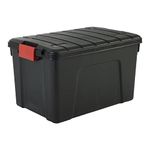 Iris Ohyama, Large Storage Boxes with Lids, Garage Storage Boxes, Closing Clips, 60L/1Pack, BPA Free, W59 x D39.5 x H35.5cm, SIA-60, Black