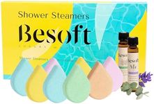 Besoft Shower Steamers Aromatherapy Set - 8 Shower Bombs with 2 Lavender and Eucalyptus Essential Oils | Gifts for her and Relaxation Gift for Woman | Gift Set