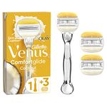 Gillette Venus ComfortGlide with Olay 2-in-1 Razor for Women + 3 Refill Blades, Shaving Gel Bars Starter Kit