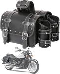 High-Density Leather Motorcycle Saddlebags- Throw Over Saddle Bags,Panniers Side Bags with Cup Holder,Harley Sportster Waterproof, Side Tool Bag,Storage Tool Bag for Motorbike,Universal,1 Pair,M,Black