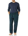 Amazon Essentials Men's Flannel Pajama Set, Navy, Tartan, Large