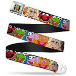 Buckle Down Big Girls Muppets Faces Close-up Black Seatbelt Belt, Multicolor, Regular