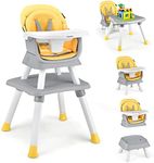 BABY JOY Baby High Chair, 8 in 1 Convertible Highchair for Babies & Toddlers | Booster Seat | Table and Chair Set | Building Block Table | Toddler Chair with Safety Harness, Removable Tray (Yellow)