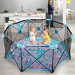 Hadwin Baby Playpen, 8 Panel Foldable and Portable Play Yard for Baby Toddlers, Large Activity Centre with Breathable Mesh and Storage Bag，Indoor&Outdoor Safe Playard (Blue)