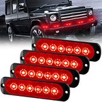 Sidaqi 4PCS Durable 6-LED Emergency Hazard Flash Lights 12-24V for Lorry Car Truck Strobe Warning Light Bar Construction Vehicle Agriculture Safety Flashing Work Light (Red)