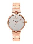 Giordano Analog Watch for Women with White Crystal Studded Dial, Rose Gold Case and Unique Designed Metal Strap Ladies Wrist Watch Gift for Women A2058-33