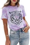 Leopard Distressed Print Tongue T-Shirt Cheetah Animal Trendy Tiger Graphic Tees Tops Summer Short Sleeve Shirts Blouse (Tie-dye1, X-Large)