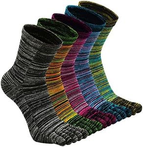 CaiDieNu Mens Toe Socks Cotton Athletic Running Five Finger Crew Socks, 5 Pairs, Stripe Mix-5 Pairs, 9-12