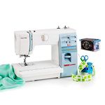 Usha Janome Stitch Magic Automatic Zig-Zag Electric Sewing Machine || 23 Built-in-Stitches || 57 Stitch Function(White and Blue) with Complementary Sewing Lessons in Nine Languages