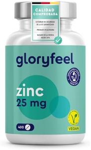 Zinc 25mg - 400 Tabletas (13 meses) - Favorece la piel, el cabello y las uñas - Gluconato de Zinc en Altas Dosis - Vegano, Probado en laboratorio y sin aditivos