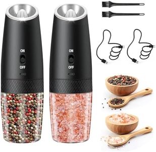 Electric Salt and Pepper Grinder Set, USB Rechargeable Pepper Mills with White Light and Adjustable Coarseness, Automatic Salt Grinder Ceramic Rotor for Home, Kitchen (Black, 2 PCS)