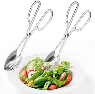 Jucoan 2 Pack Buffet Tongs Salad Tongs, 10 Inch Stainless Steel Food Serving Tongs Bread Tongs with Scissor Handles for Kitchen, Party