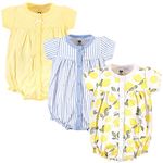 Hudson Baby Unisex Baby Cotton Rompers, Lemon, 3-6 Months