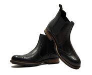 HX London Leather Men High Ankle Brogue Chelsea Boot (Black, Numeric_10)