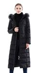 Obosoyo Women's Hooded Thickened Long Down Jacket Maxi Down, Black, Size Large