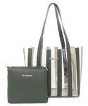 Black Spade Women Green PU Transparent Shopper Tote Bag with Pouch