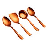 AXIOM Stainless Steel Serving Set Rose Gold. Fancy 4 Pc Non-Stick Dinner Serveware Set of 1 Curry Ladle (Karchi), 2 Solid Spoon (Chamcha) and 1 Rice Spoon for Soup/Curry/dal/Rice/Pasta