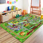 Capslpad Kids Play Mat 160x100cm Non-Slip City Life Play Area Carpet Machine Washable Car Play Mats Short Pile Traffic Road Learning Educational Area Rug for Kids Room Bedroom Playroom Decor, Green