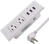 Desk Power Bar with USB Recessed Mounted Desktop Power Strip 2 Outlets 3 USB Ports (15W/3A) Flat Power Plug, Charge Station for Table Cabinet Sofa Counter. (White)