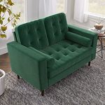 Edenbrook Lynnwood Upholstered Loveseat - Living Room Office or Bedroom - Mid-Century Modern Design Furniture - Buttonless Tufting - Simple Assembly - Includes 2 Bolster Pillows - Green Velvet