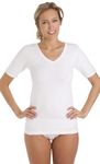 Ladies Multipack Two 2 Cotton Rich Thermal Short Sleeve Vests Warm Stretchy (18/20) White