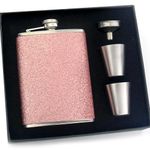 Eiarrnp Glitter Bling Pink Flasks for Liquor for Women - 8oz Stainless Steel Leak Proof Flasks, Hip Flask Gift Set Box with Funnel and 2 Wineglass, Girls Pocket Flask Set for Vodka Whisky