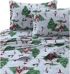 Tribeca Living SNMANSHEETQURG Snowman Red/Green Printed Flannel Deep Pocket Sheet Set, Queen